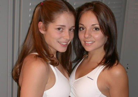 Cute girls sports bra and panties in locker room